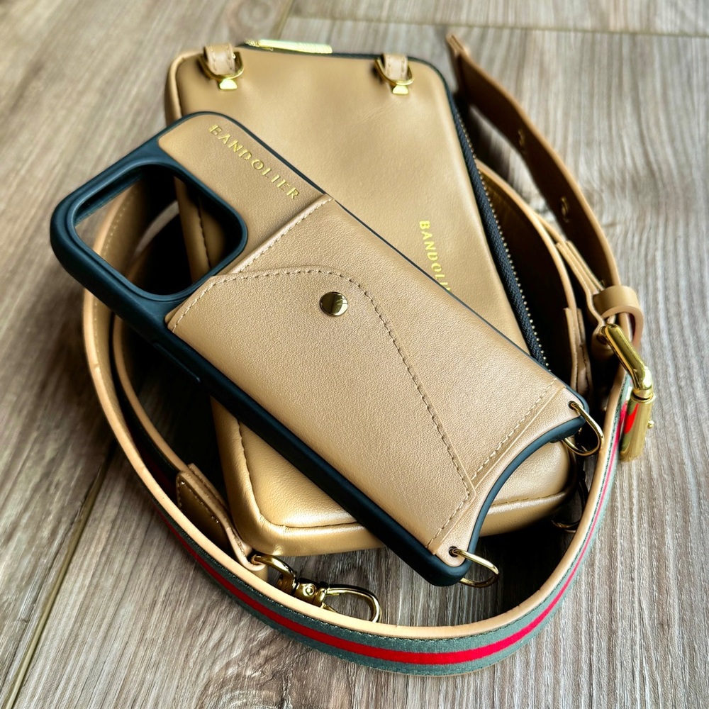 NWOT Bandolier Kimberly Crossbody + Expanded Zip Pouch iPhone 15 Pro | Tan Gold